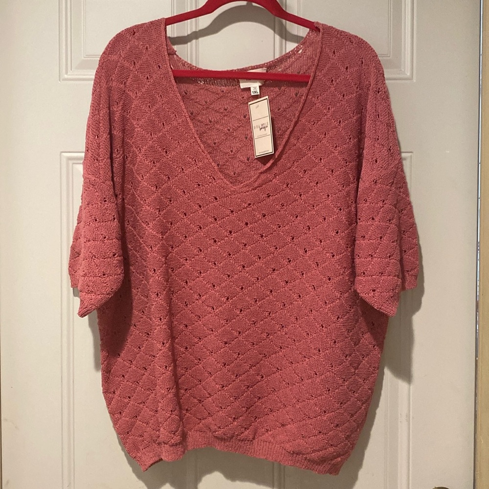 Heyson Raspberry V-Neck Sweater Top Size 1XL